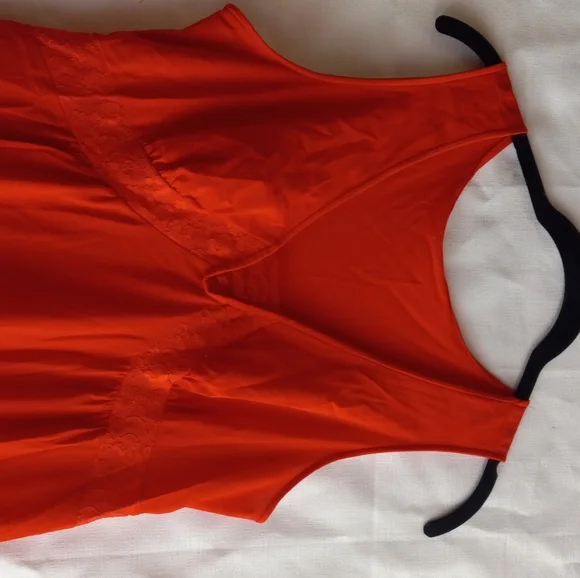Vintage Red Shadowline maxi with ruffled trim and empire waist lace trim - Picture 6 of 6
